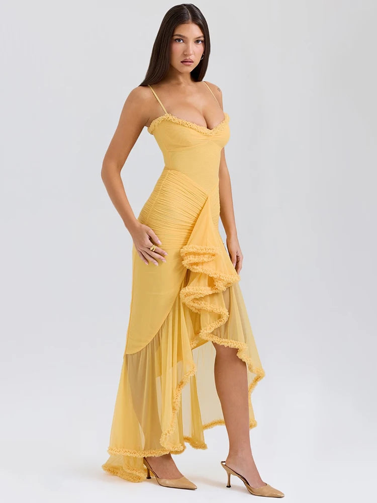 MU Ruffled Draped Ruched Maxi Dress