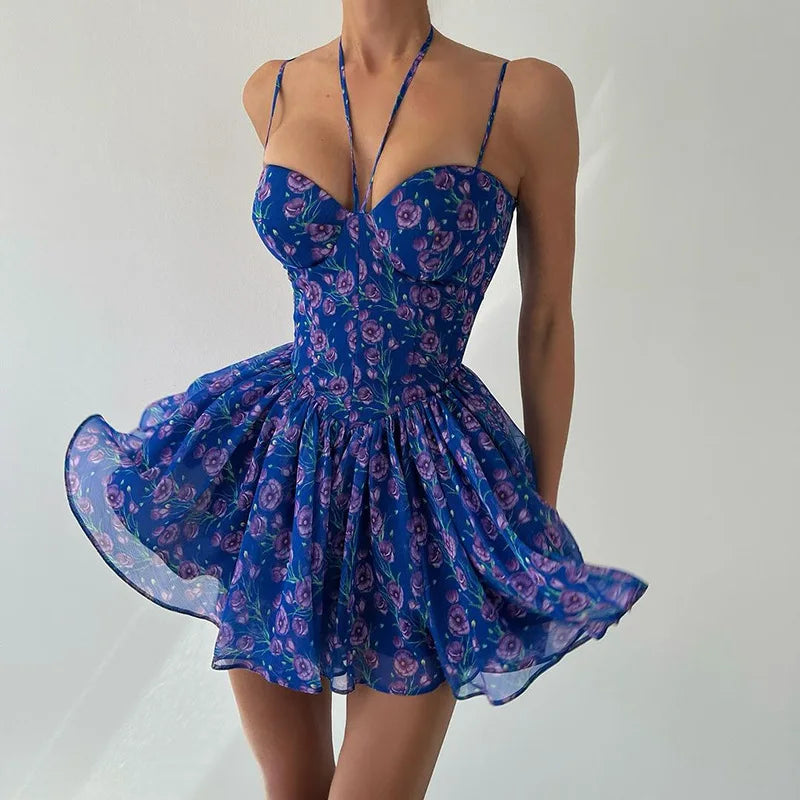 Kiara Floral Halterneck Backless A-Line Mini Dress