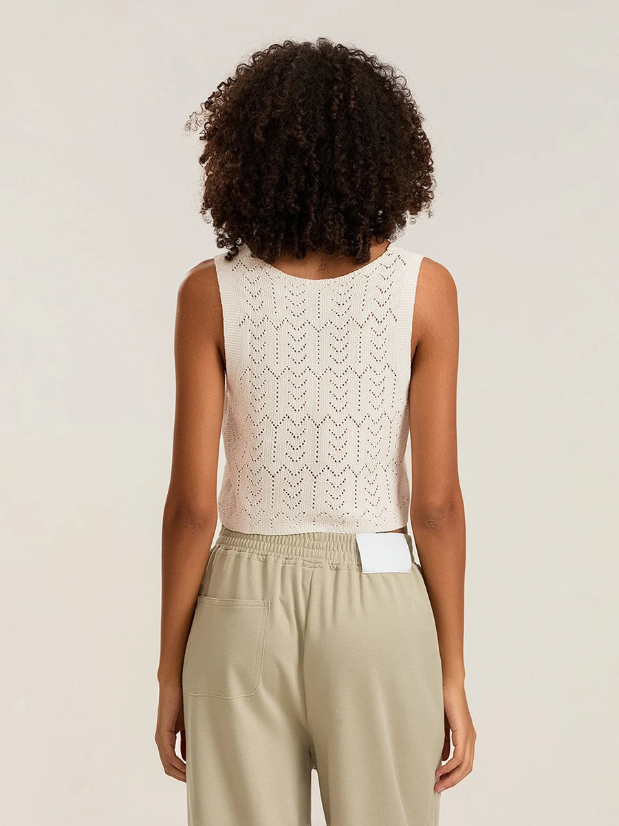 BG Summer Knitted Cutout Crop Tank Tops Sleeveless Button Sweater