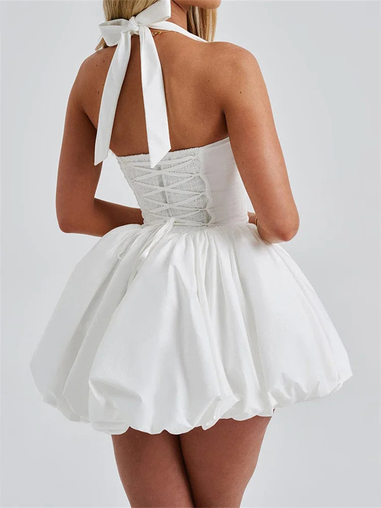 BGC Halter Tie up Sleeveless Backless Corset Bubble Mini Dress