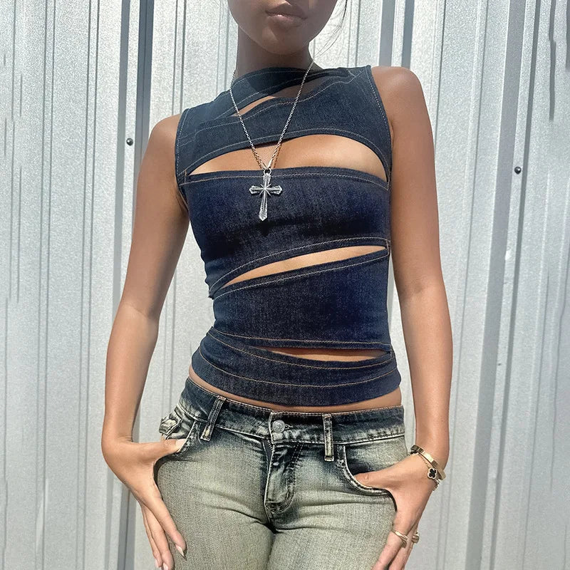 Lenza Sleeveless Round Neck Hollow Top