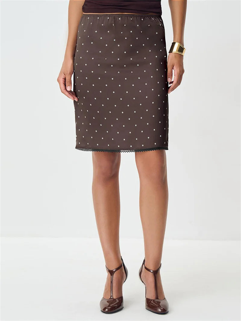 Fanni Polka Dots High Waist Satin Lace Skirt