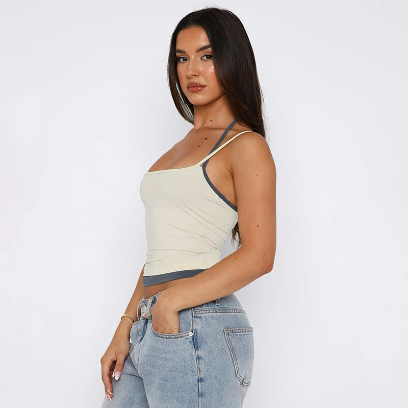 Nova Adjustable Straps Halter Clash Two Piece Square Neck Top