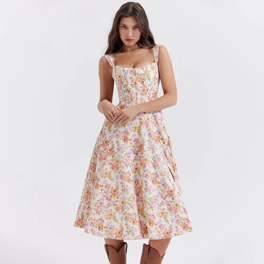 Suni Heart Lace-Up Floral Print Dress