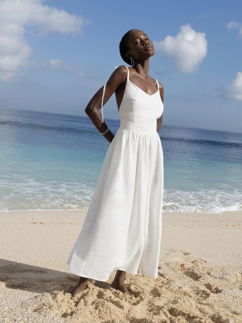 Tara Backless V Neck Splice Folds Long Dresses
