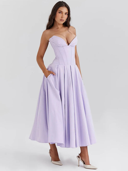 Beth Maxi Elegant Strapless Corset Dress