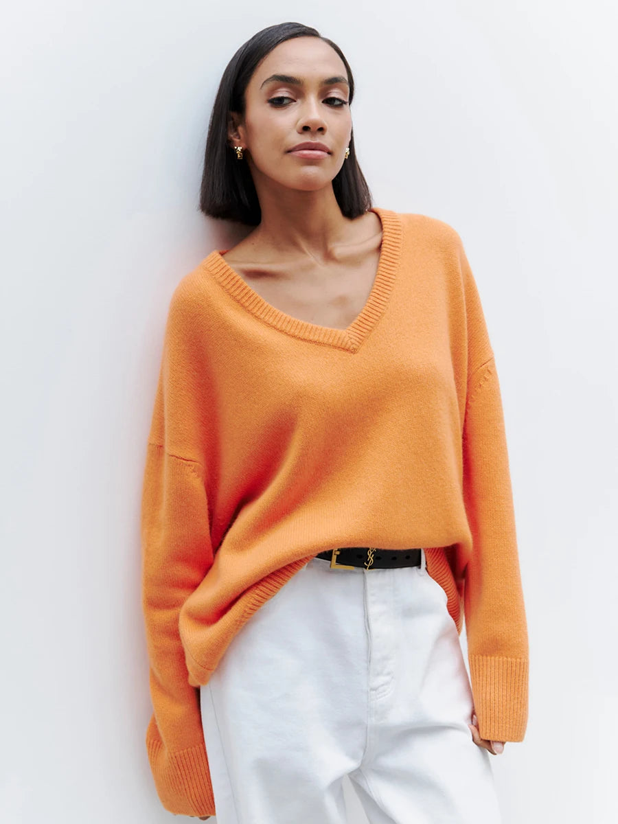 BB Oversized V-neck Warm Knitted Pullover Sweat