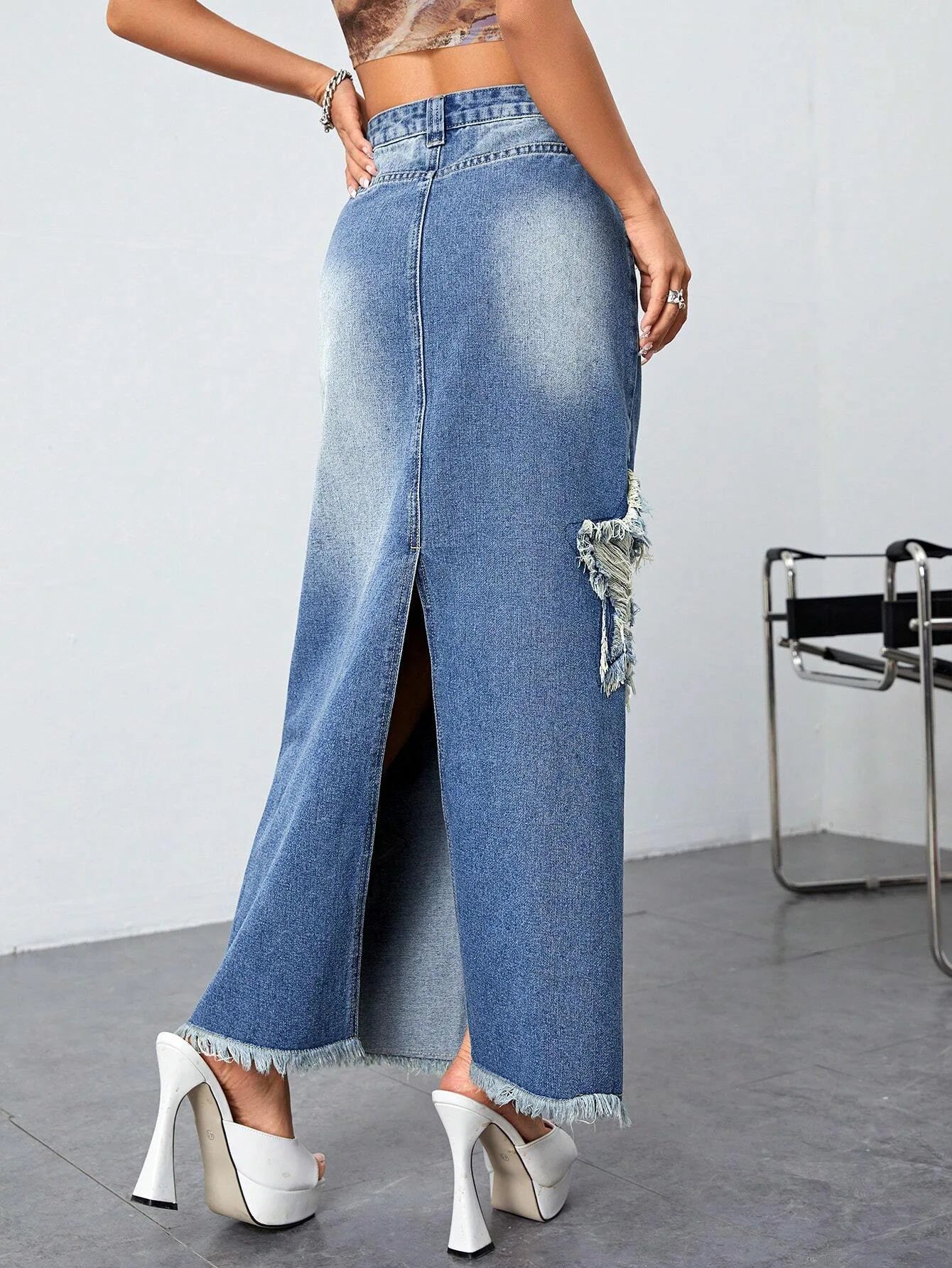 Vintage Slit Denim Baggy High Waist Skirt
