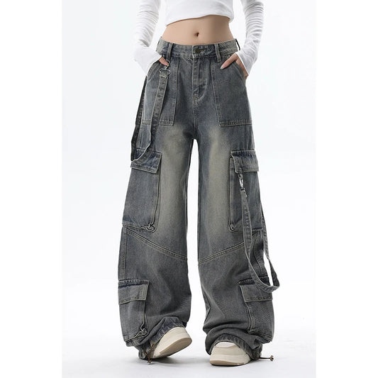 Jeans Cargo High Waist Trap Pockets