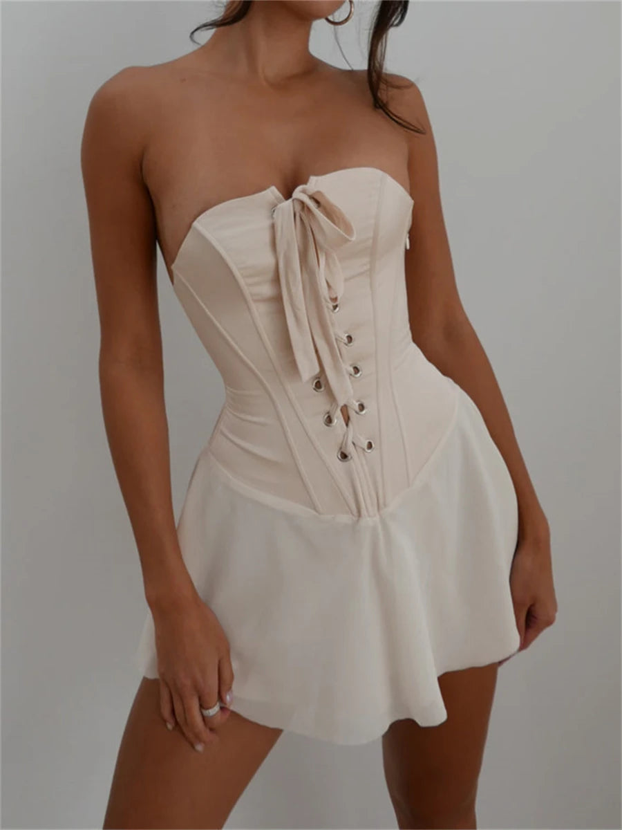 BC Vintage Strapless Bandage Corset Mini Dress Sleeveless Off-Shoulder