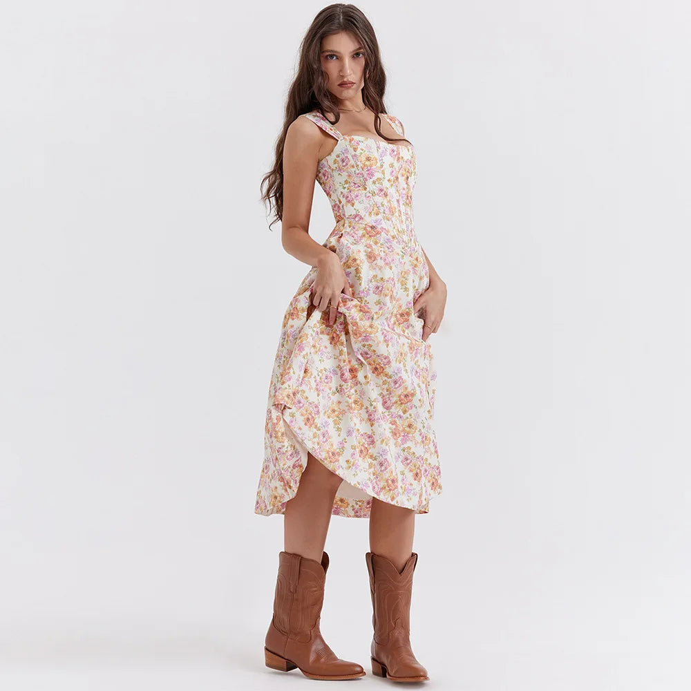 Suni Heart Lace-Up Floral Print Dress