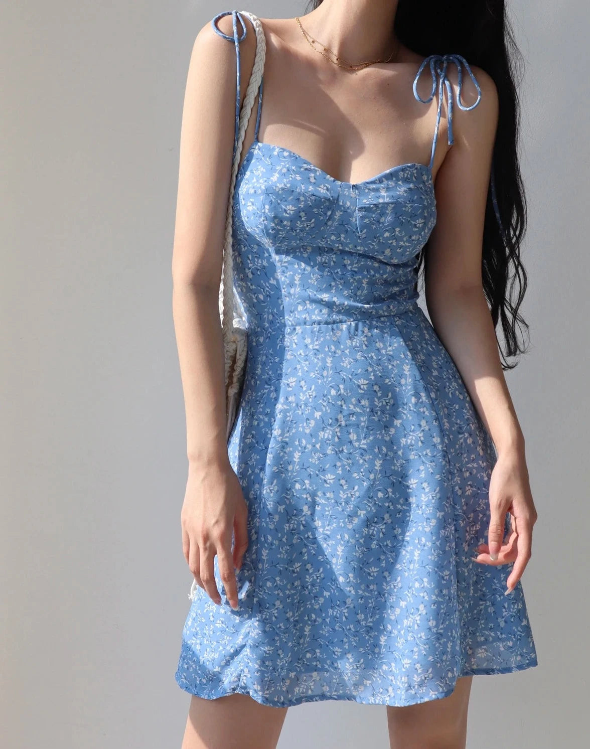 Aurora Floral Spaghetti Straps High-waist Mini Dress