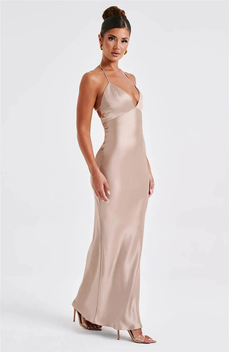 Mona Satin Backless Long Dress