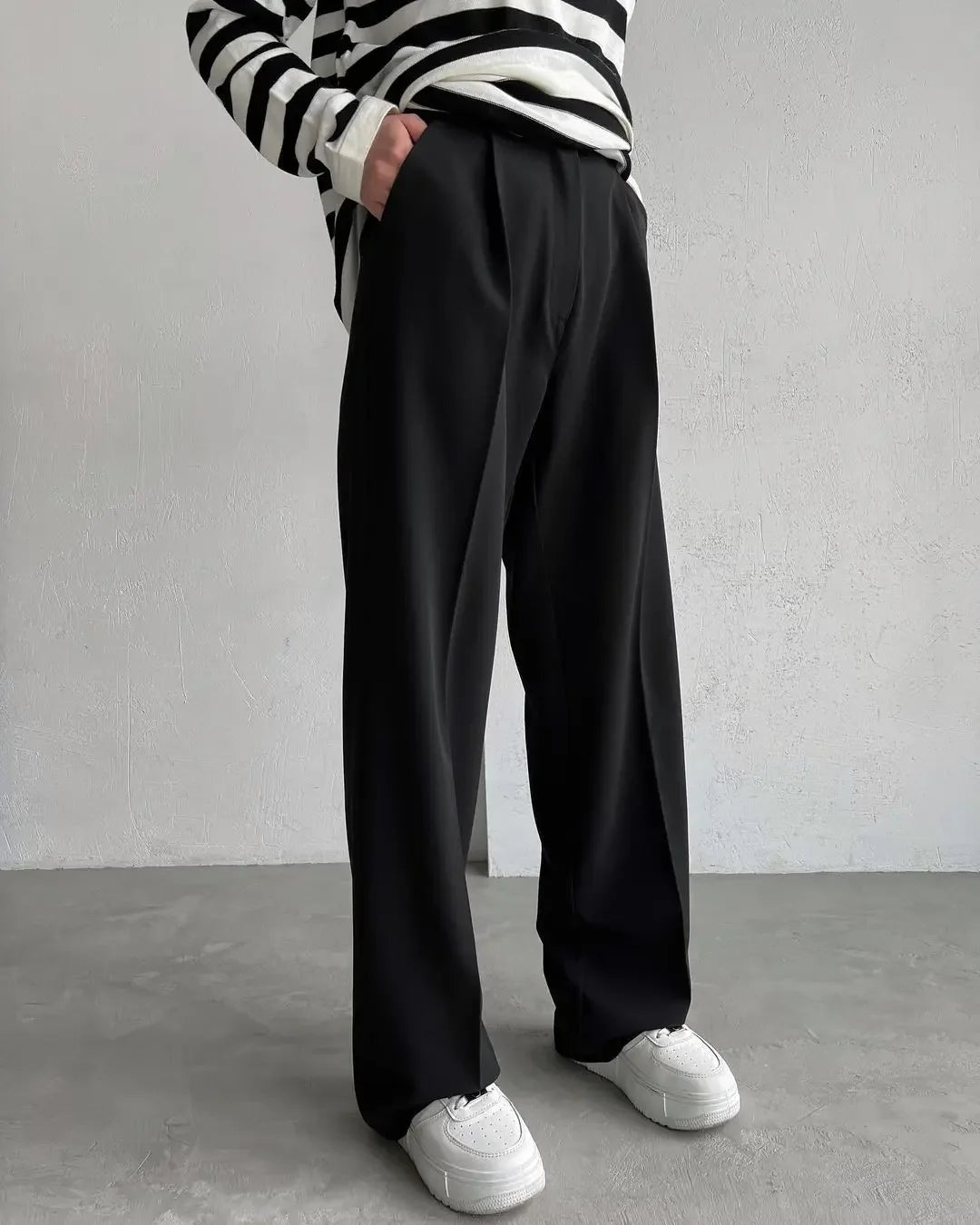 Wolf Full Length Trousers High Waist Pants Pockets Pleated Wide Leg