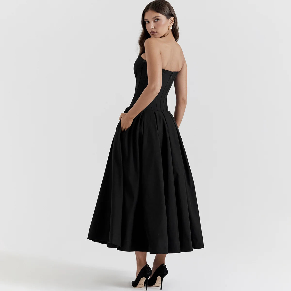 BC Elegant Strapless Corset Midi Dress