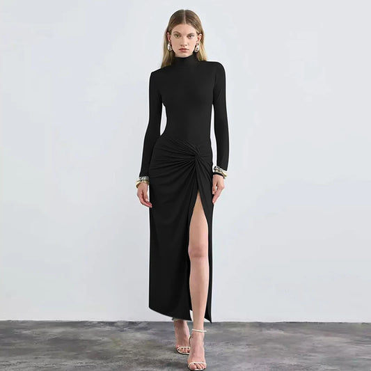 BG Split Maxi Long Sleeves Turtleneck Dress