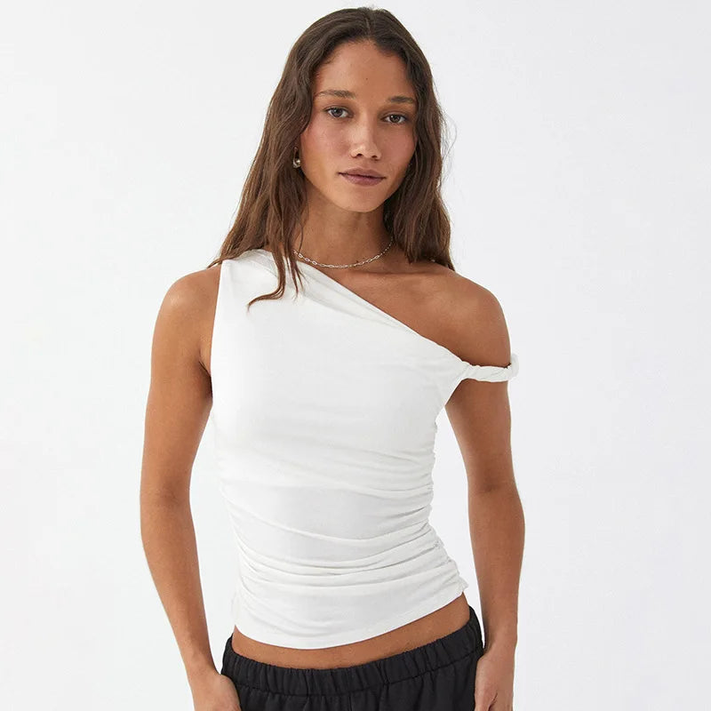 BC Simple Basic Sleeveless Off Shoulder Side Ruched Tops