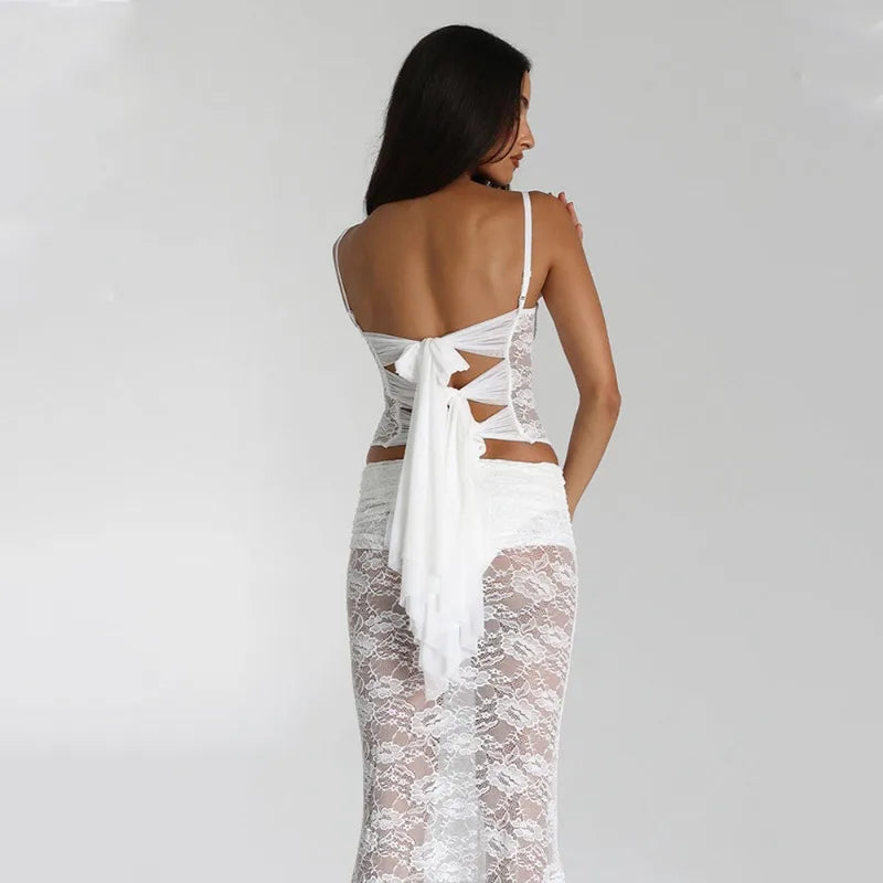 Camila See-Through Lace Set Crop Top Skirt