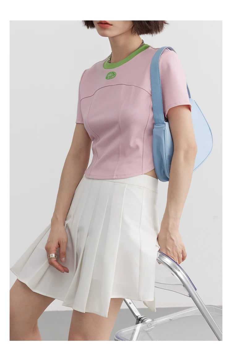 Tees Contrast Neckline Short Sleeve Split T-shirt