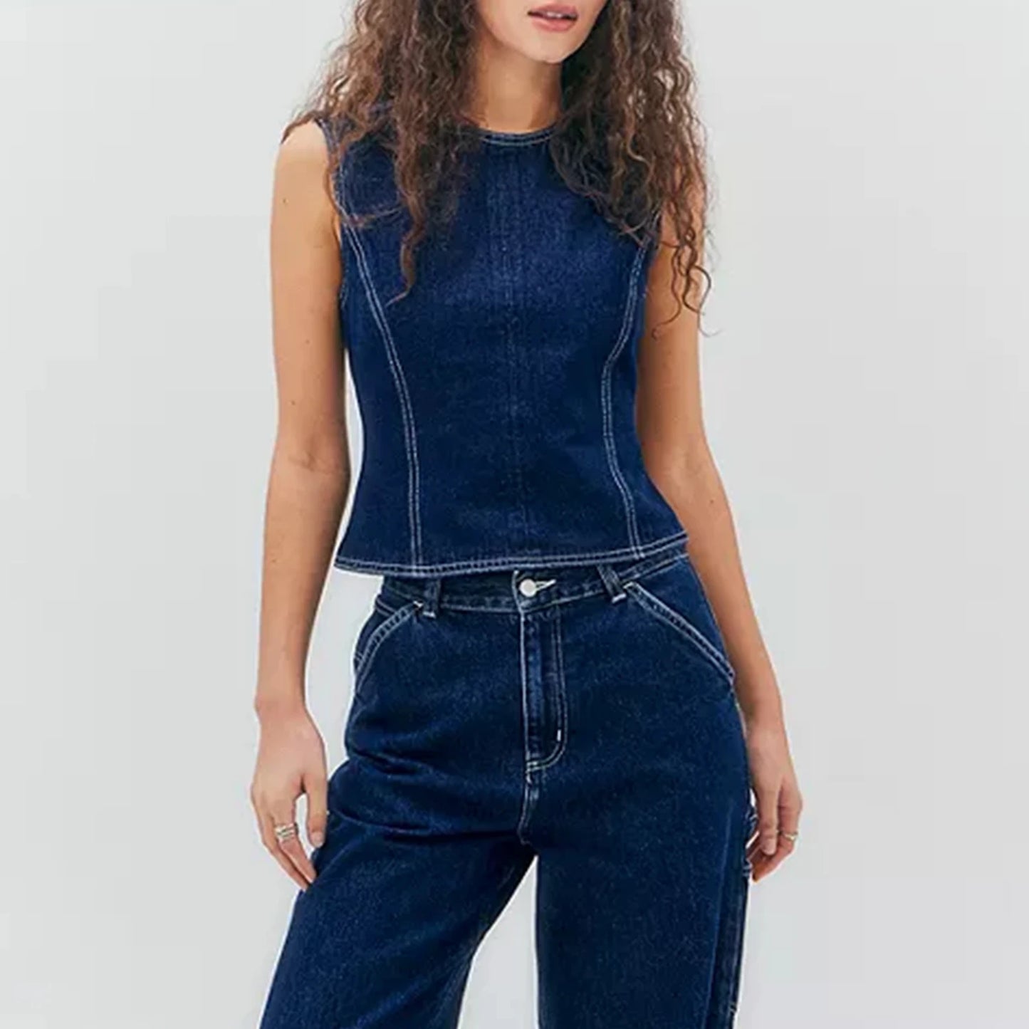 BC Open Back Denim Vest Top High Neck Sleeveless Jeans