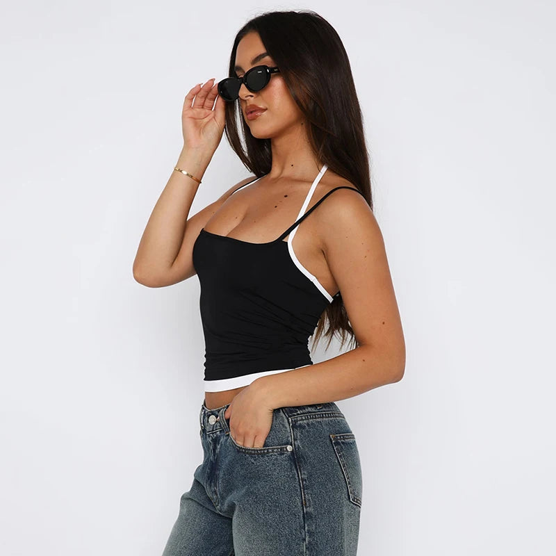 Nova Adjustable Straps Halter Clash Two Piece Square Neck Top