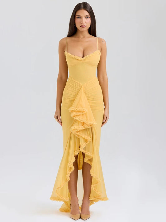 MU Ruffled Draped Ruched Maxi Dress
