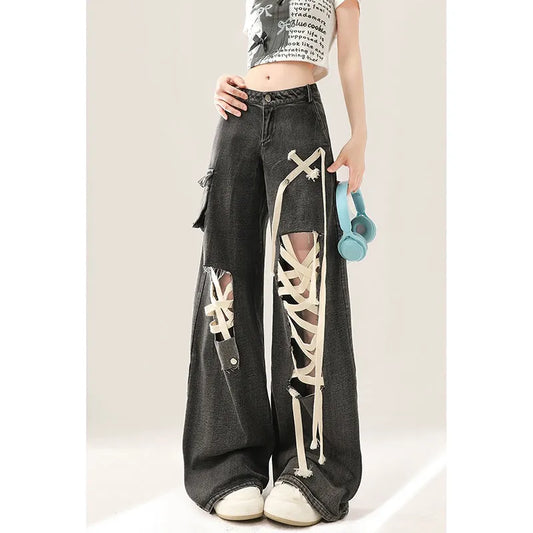Laces Cargo Jeans Oversize Vintage Baggy Denim