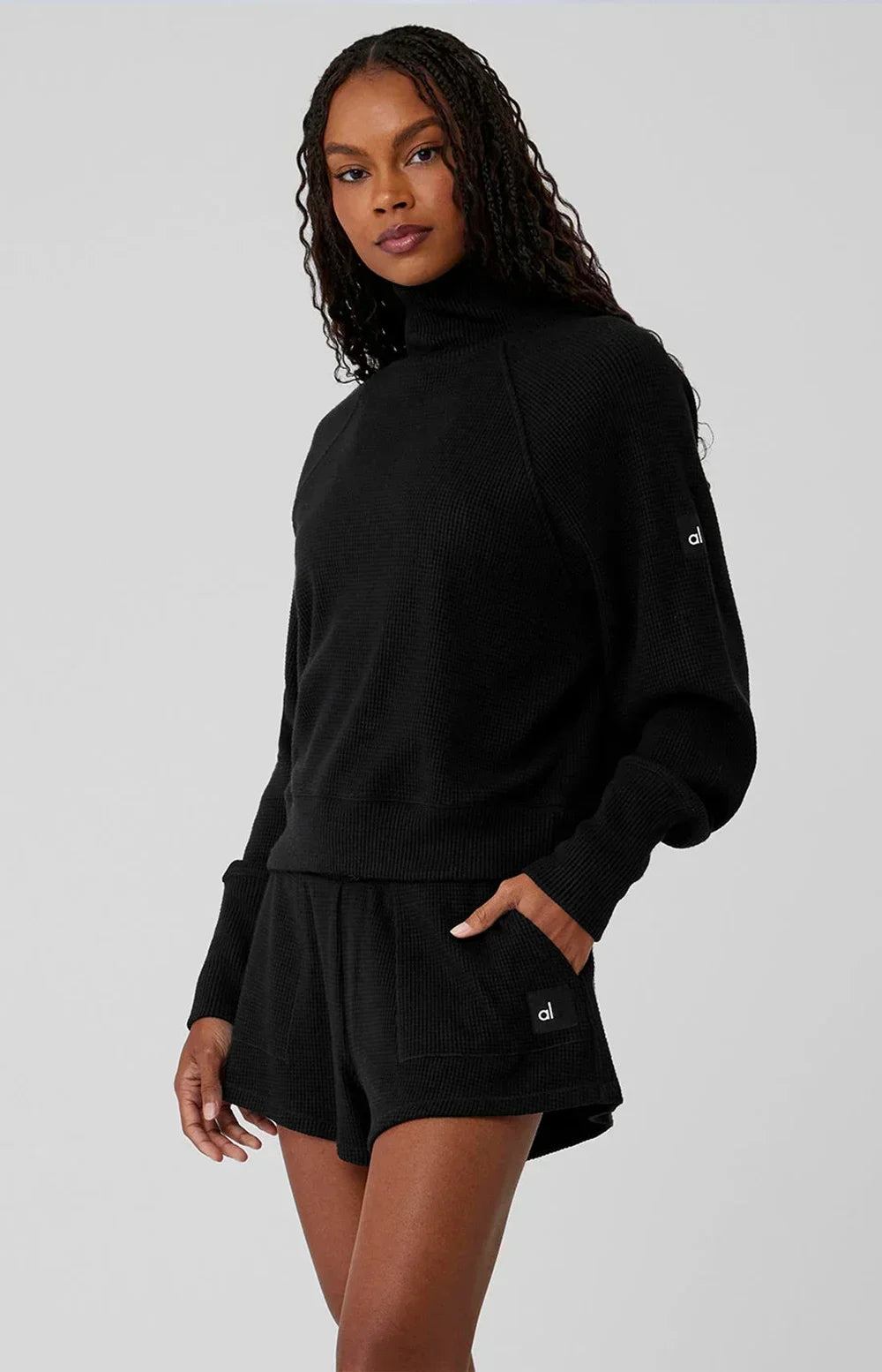 Terra Soft Waffle collar yoga Sweatshirt set  shorts and pants