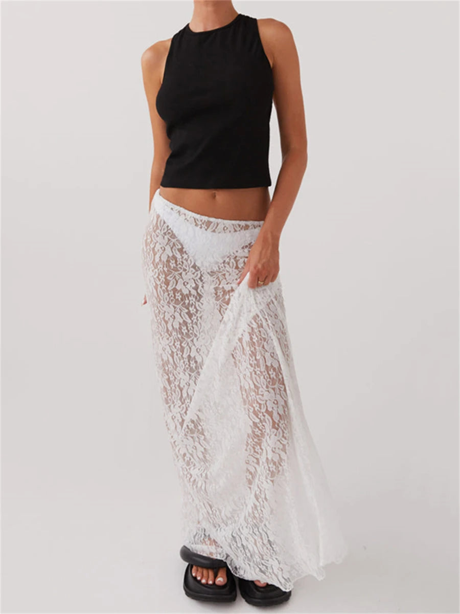 Malia Fairycore Boho Floral Lace Maxi Skirts