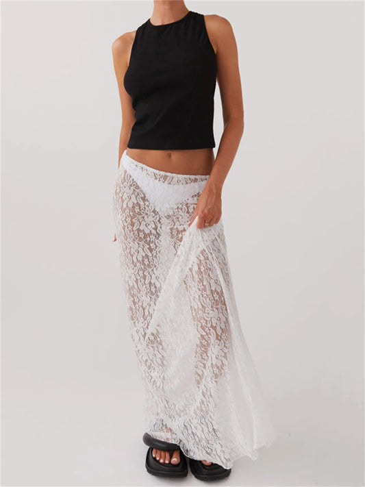Malia Fairycore Boho Floral Lace Maxi Skirts