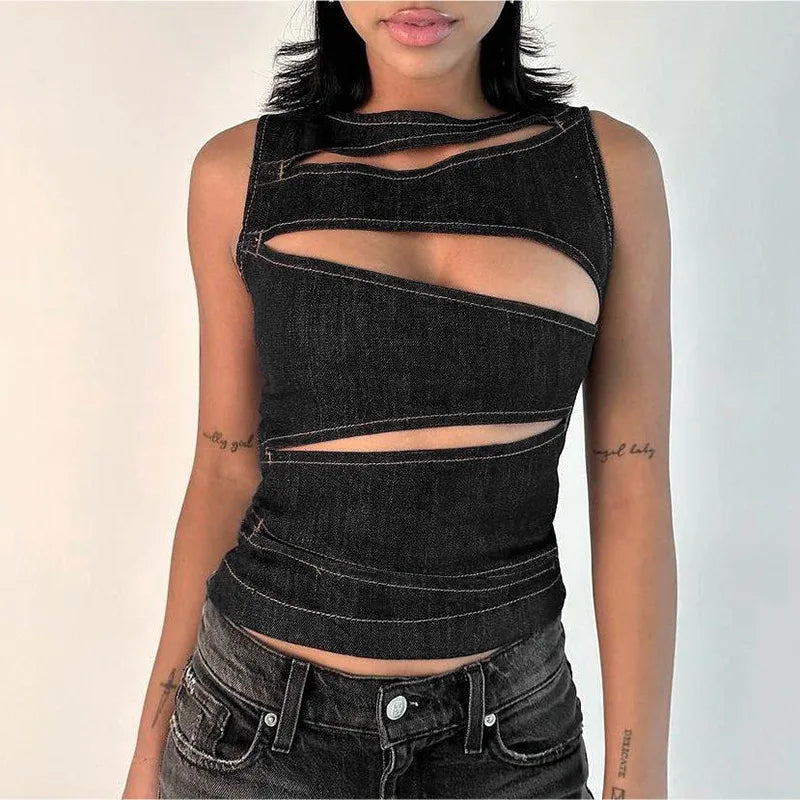 Lenza Sleeveless Round Neck Hollow Top