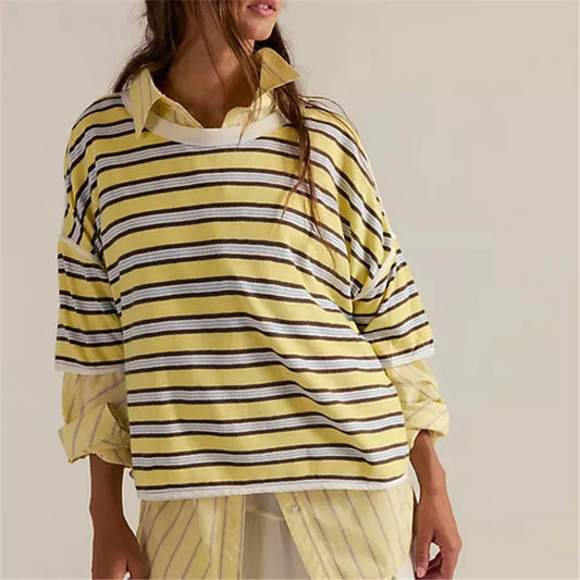 Hailey Oversized T-Shirt Half Sleeve Crew Neck Striped Print