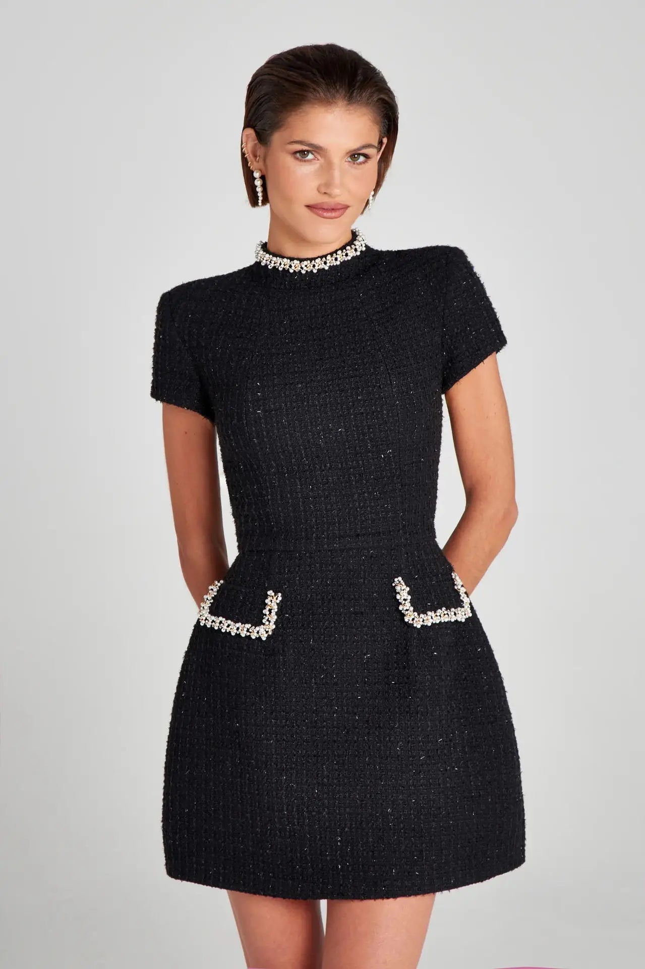 Mini Dress Pocket Short Sleeve Glitter Vintage Dress
