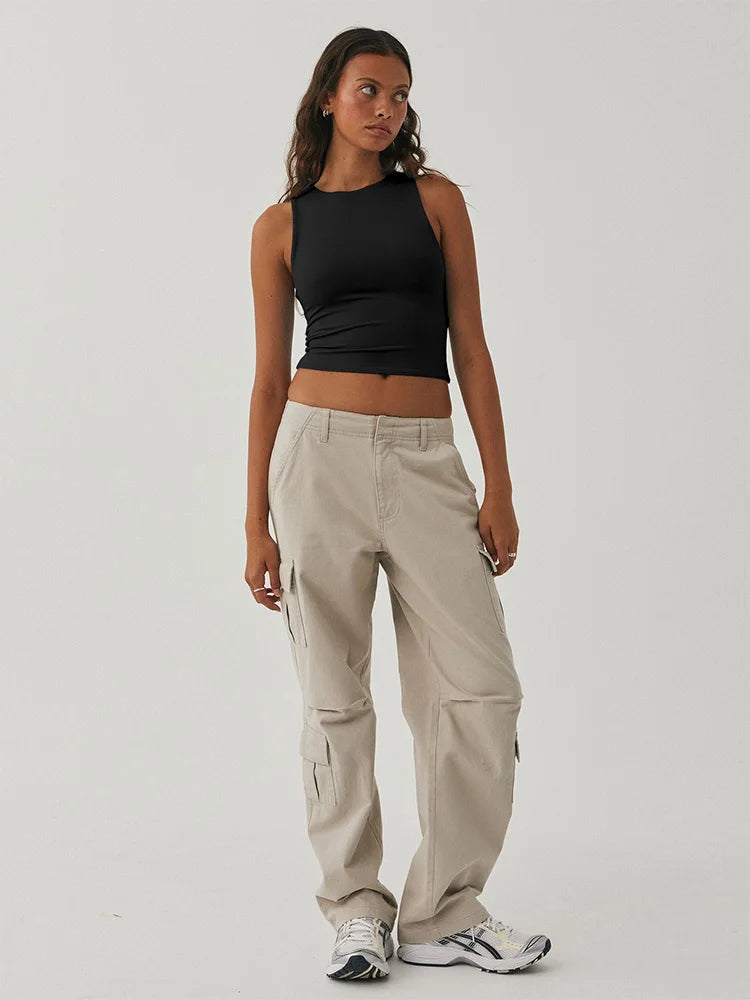 Sorina Sleeveless Tight Bottomed Shirt With Round Neck Racerback Top