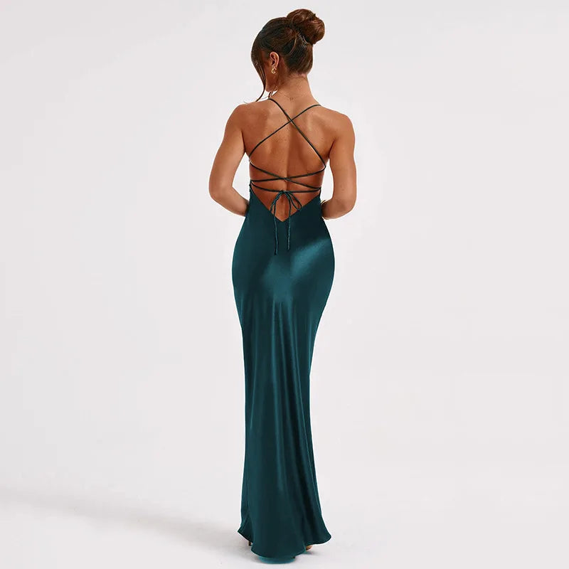 Ariha Satin BC Open Back Lace Up Long