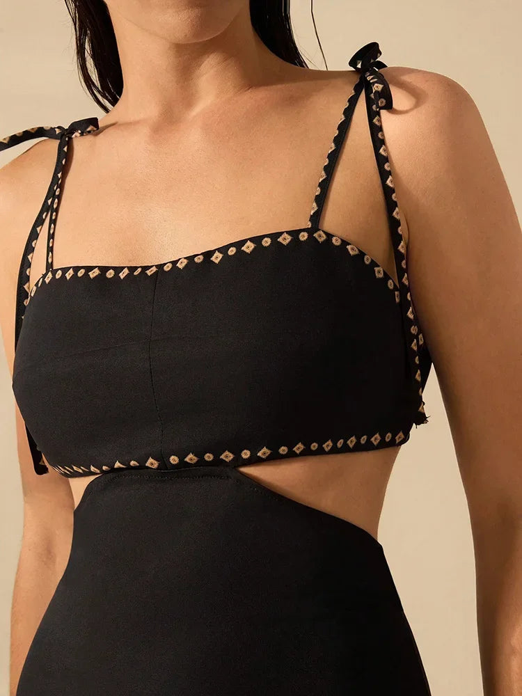 Dia Printed Backless Halter Lace Up Maxi Dresses