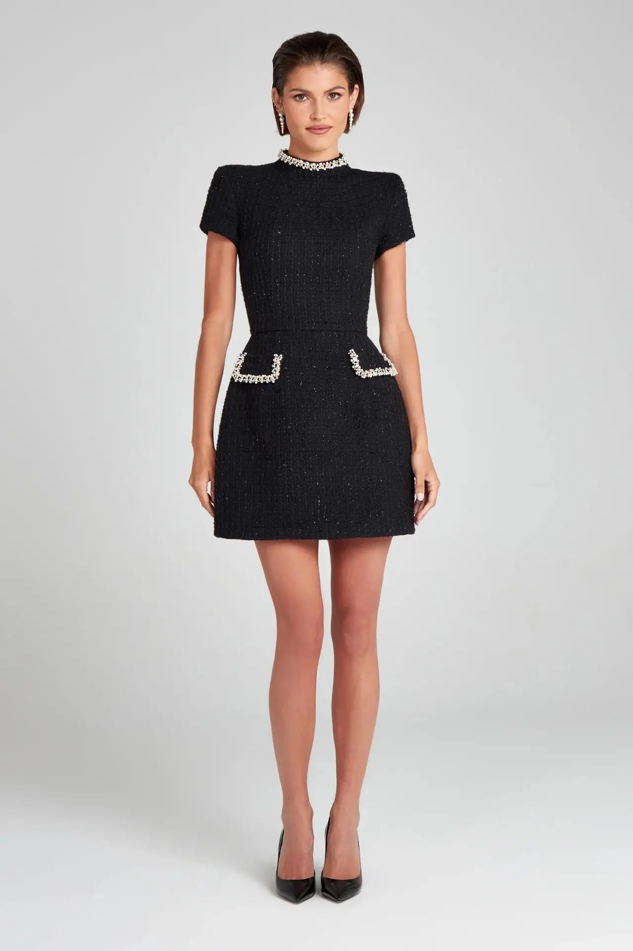 Mini Dress Pocket Short Sleeve Glitter Vintage Dress