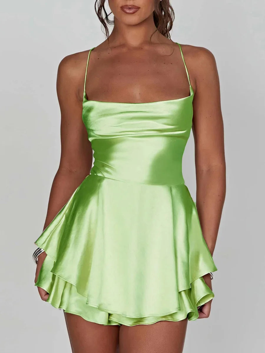 BC Corset Cowl Neck Sleeveless Short  Tie-Up Backless Dress