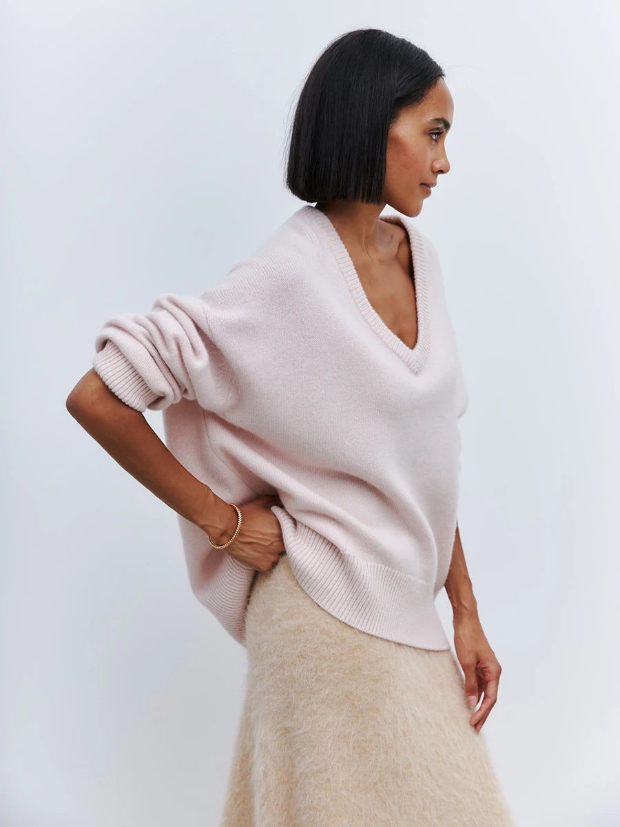 BB Oversized V-neck Warm Knitted Pullover Sweat