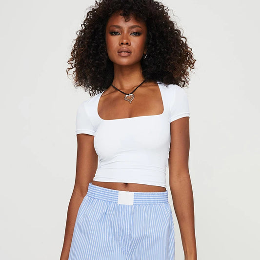 Y2K Square Collar Short Sleeve T-Shirt