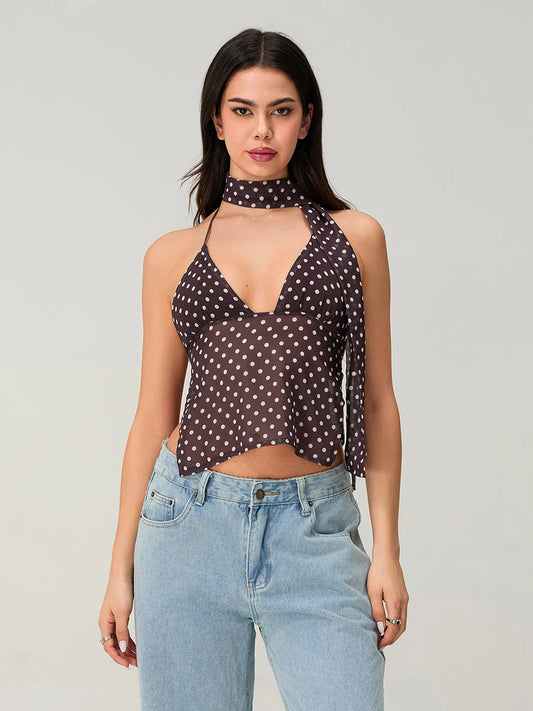 BC Print Camisoles Backless Bandage Halter Scarf