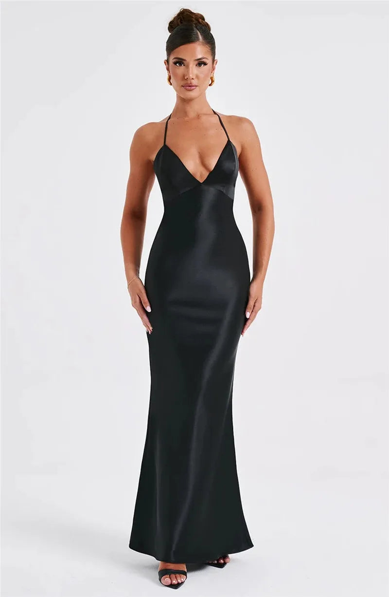 Mona Satin Backless Long Dress