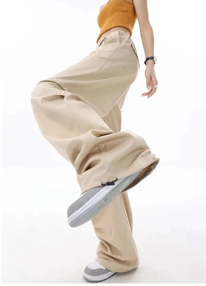 High Waist Drawstring Long Wide Leg Trousers