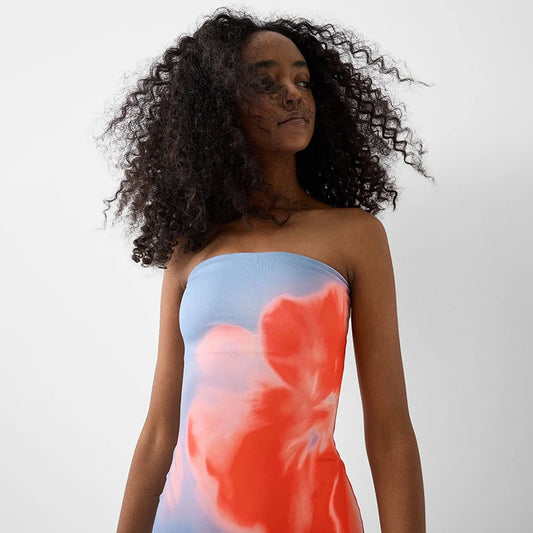 BC Print Tube Off Shoulder Backless Stretch Long Sundress