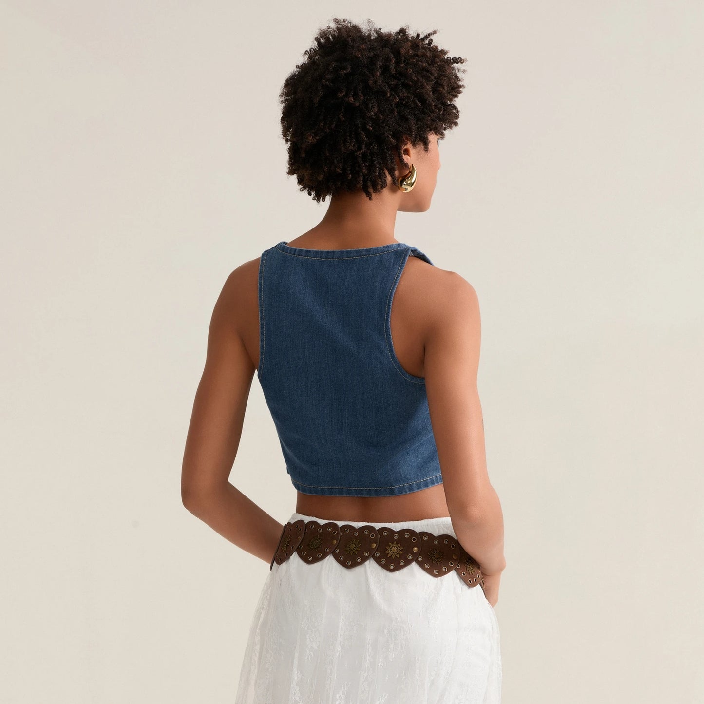 BC Cropped Jeans Waistcoats Sleeveless V Neck Button-down Denim Vests
