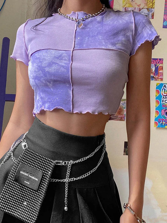 Purp Crop Top Tie Dye With Sequin Patchwork