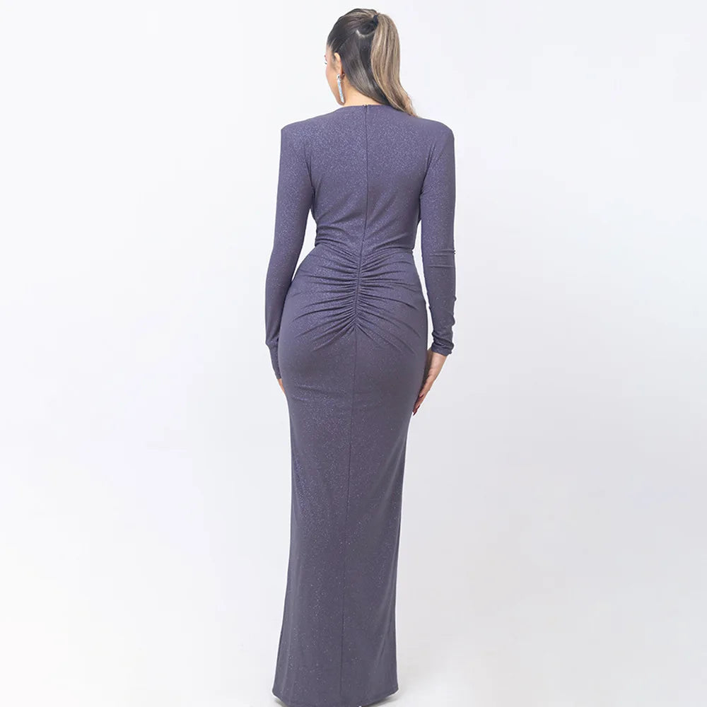 BC Talli Elegant Long Sleeve Elastic Tight  Deep V-Fold Lace Dress