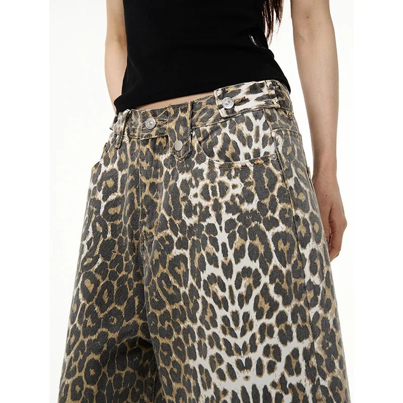 Leopard Print Shorts High Waist Jeans