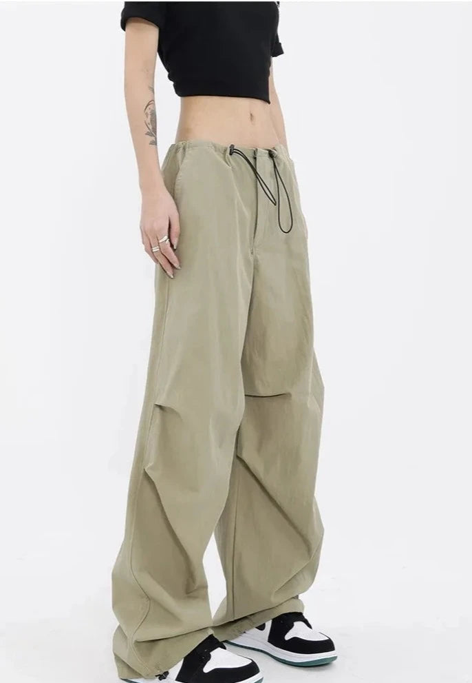 High Waist Drawstring Long Wide Leg Trousers