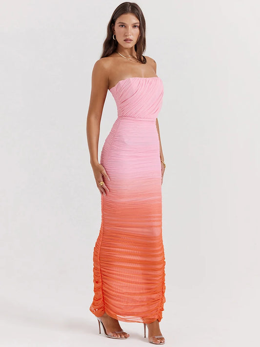 Moz Strapless Backless Off-shoulder Sleeveless Back Split Long Dress